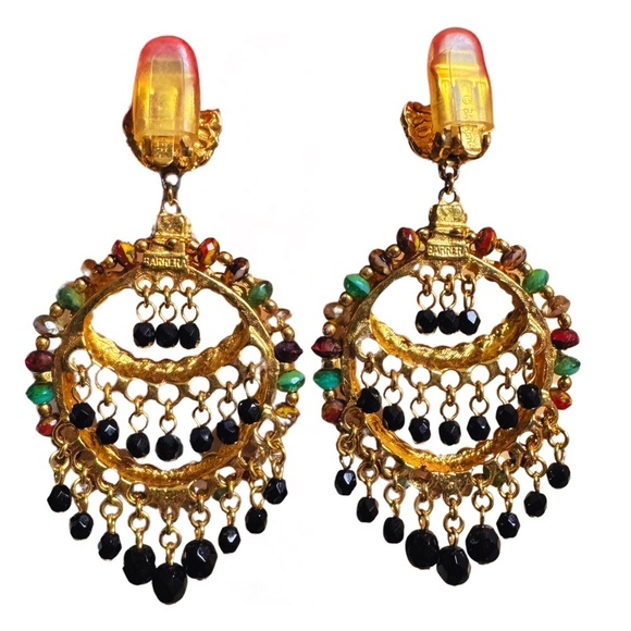 vintage:: Rare Jose & Maria Barrera Multicolor Beaded Chandelier Earrings - Picture 2 of 5
